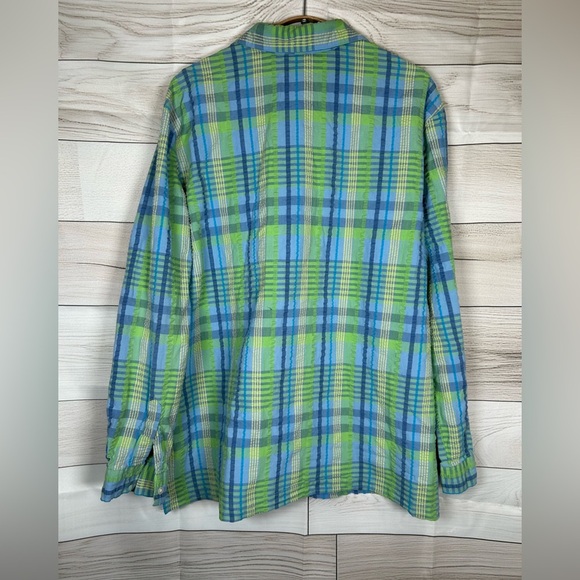 Vintage Pendleton Blue and Green Plaid Seersucker Long SleeveShirt. Size XL - Picture 2 of 8